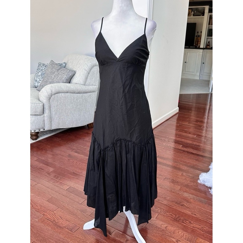 Vintage 2000s Forever 21 Black Asymmetrical Plunge Coquette Cocktail Y2K Dress - Picture 3 of 12